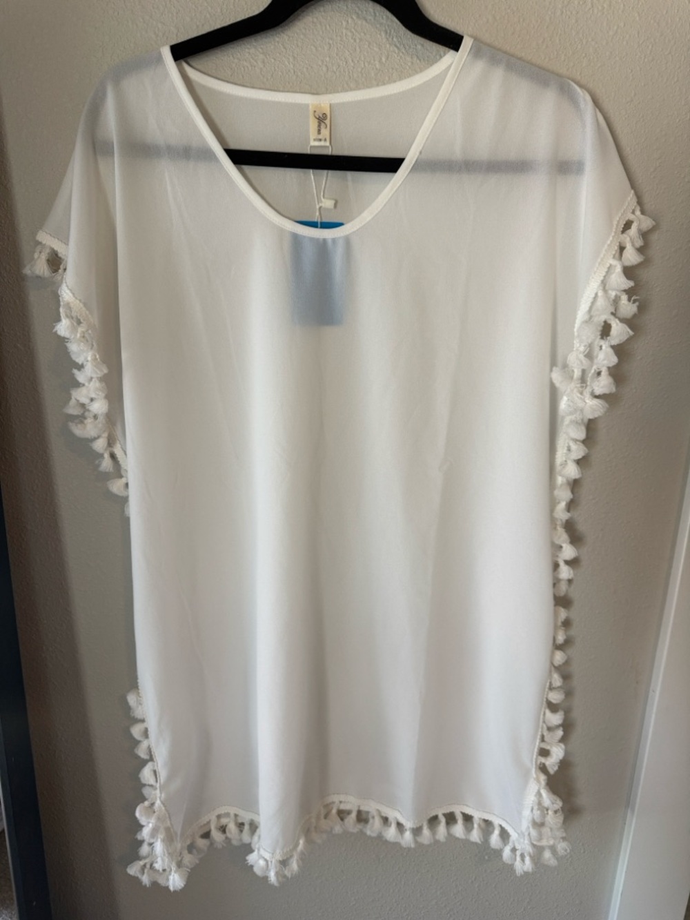 White Tassel-Trim Sheer Cover-Up